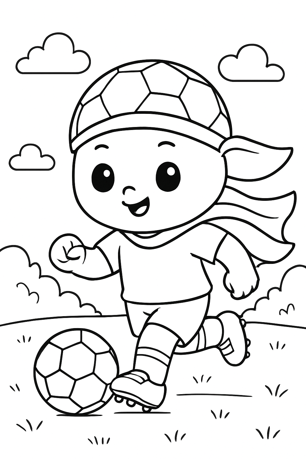 Cute cartoon World Cup mascot dribbling a soccer b...