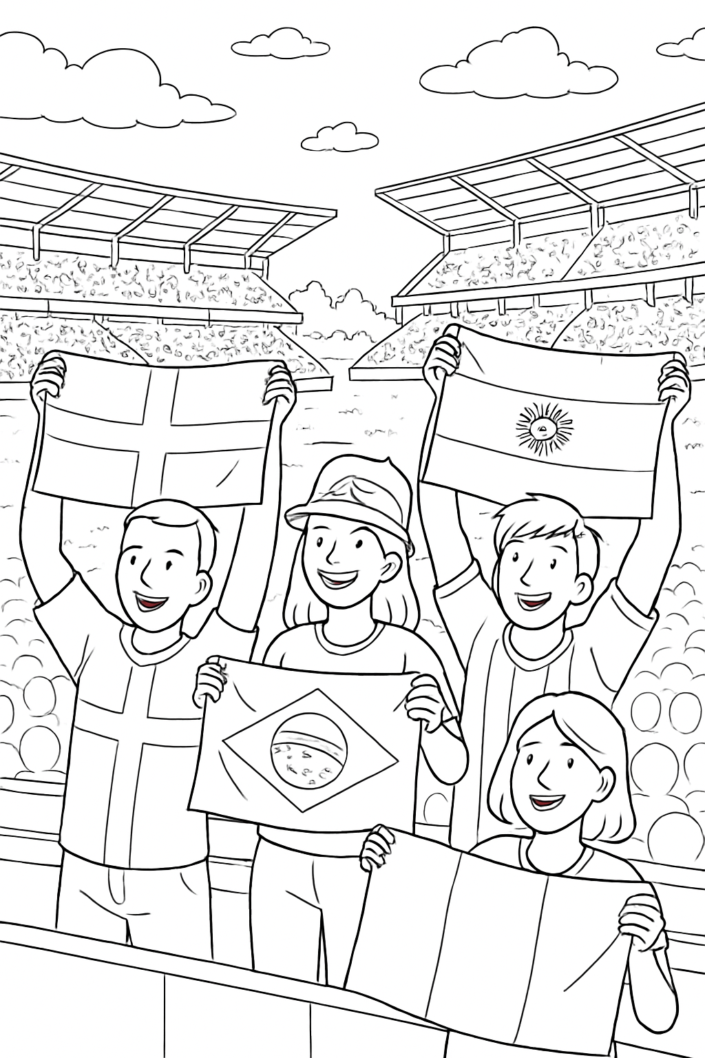 FIFA World Cup fans waving national flags inside s...