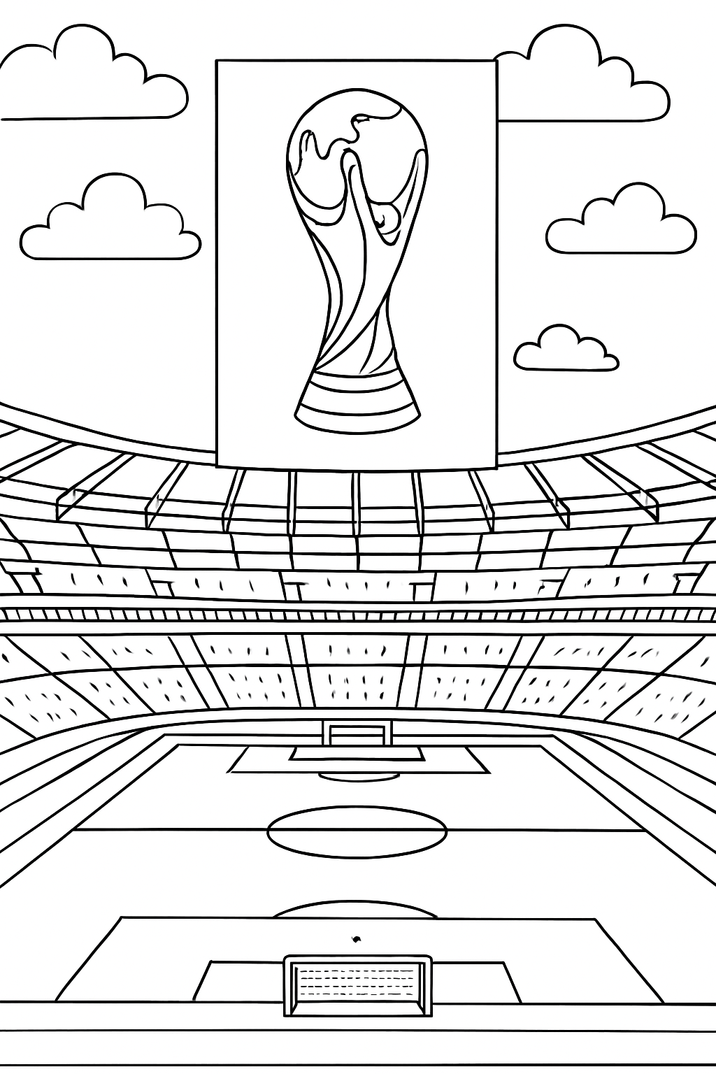 World Cup stadium with the FIFA World Cup logo ban...